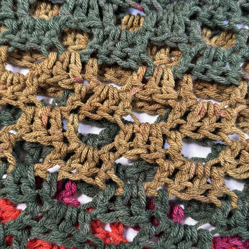 Vintage Handknit Scarf Green Orange Pink Cozy Boho‎ Cottagecore